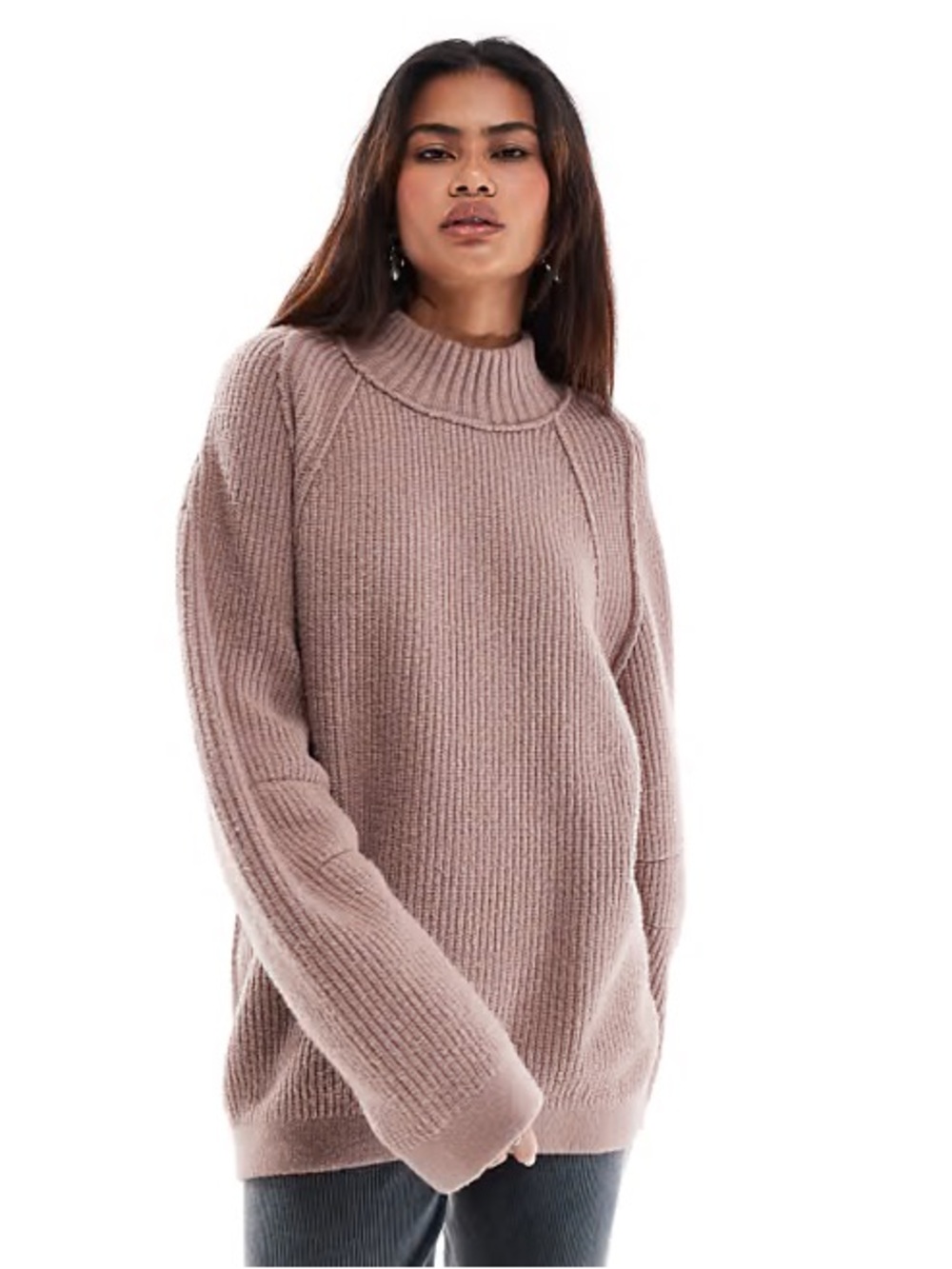 Free People Ribbed Turtleneck Sweater in Mauve